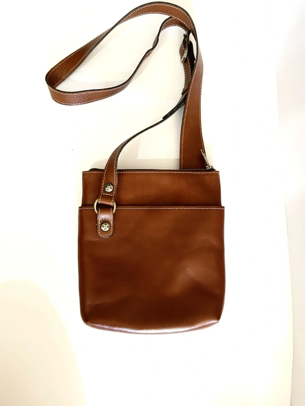 Like New Patricia Nash Tan Leather Messenger Crossbody with Adjustable Strap - Picture 1 of 12